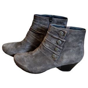 Dansko Gray Suede Ankle Boots with Button Detail